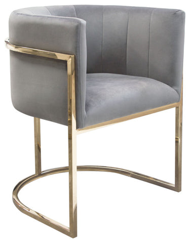 Pandora Dining Chair in Grey Velvet with Polished Gold Frame By Diamond Sofa