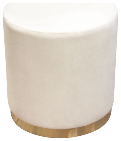 Sorbet Round Accent Ottoman in Cream Velvet Gold Metal Band Accent By Diamond Sofa