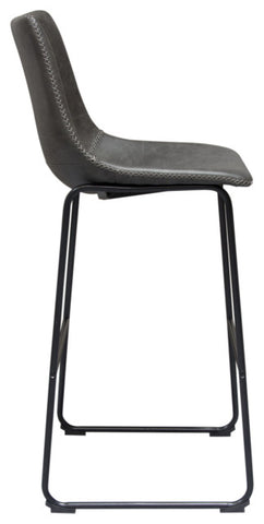 Set of 2 Bar Height Chairs, Weathered Gray Leatherette With Black Metal Base By Diamond Sofa