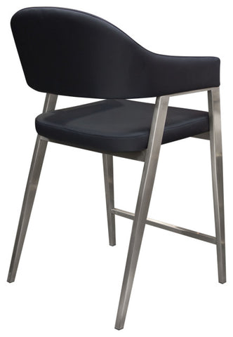 Set of Two Counter Height Chairs, Black Leatherette With Brushed Steel Leg By Diamond Sofa
