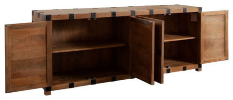 Oxford Solid Mango Wood 4-Door Sideboard in Oak Finish By Diamond Sofa