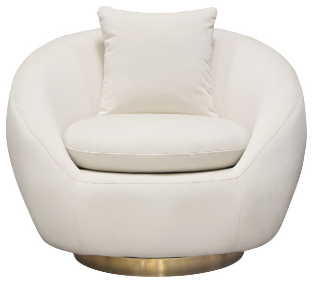 Celine Swivel Accent Chair, Light Cream Velvet With Brushed Gold Accent Band By Diamond Sofa
