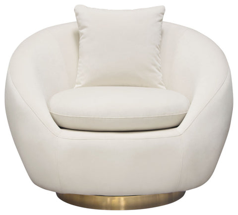 Celine Swivel Accent Chair, Light Cream Velvet With Brushed Gold Accent Band By Diamond Sofa