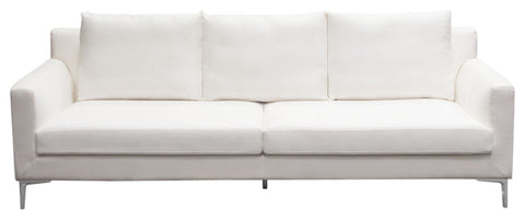 Seattle Loose Back Sofa, White Linen With Polished Silver Metal Leg By Diamond Sofa