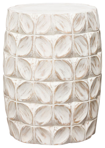 Fig Solid Mango Wood Accent Table, Distressed White Finish With Leaf Motif By Diamond Sofa