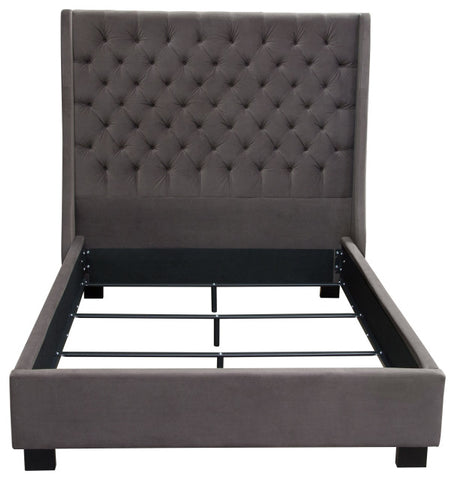 Queen Tufted Bed With Vintage Wing, Smoke Gray Velvet By Diamond Sofa