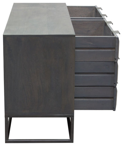 Spectrum 6-Drawer Solid Mango Wood Dresser, Smoke Gray, Gun Metal Finished Legs By Diamond Sofa
