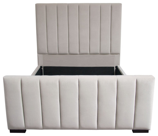 Venus Vertical Channel Tufted Eastern King Bed in Light Grey Velvet By Diamond Sofa