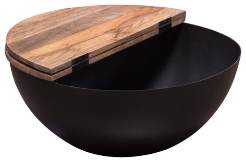 Salem Round Drum Storage Cocktail Table Natural Mango Wood Top & Metal Base By Diamond Sofa