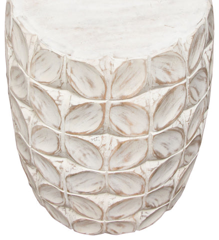Fig Solid Mango Wood Accent Table in Distressed White Finish Leaf Motif By Diamond Sofa