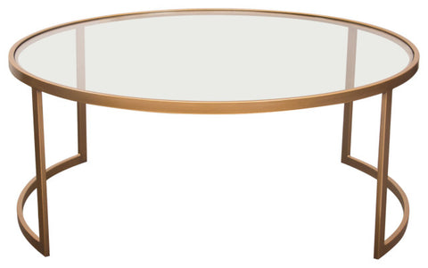 Lane 2PC Round Nesting Set in Brushed Gold Frame Clear Tempered Glass Tops By Diamond Sofa