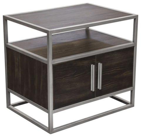 Empire 2-Door End Table, Dark Brown Veneer With Hand brushed Silver Metal Frame By Diamond Sofa