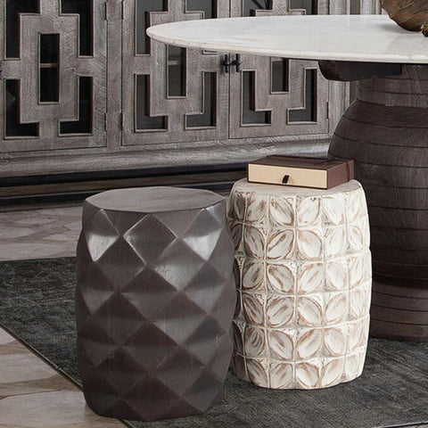 Fig Solid Mango Wood Accent Table in Grey Finish w/ Geometric Motif By Diamond Sofa