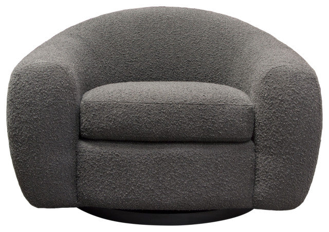 Pascal Swivel Chair in Charcoal Boucle Textured Fabric Contoured Arms & Back By Diamond Sofa