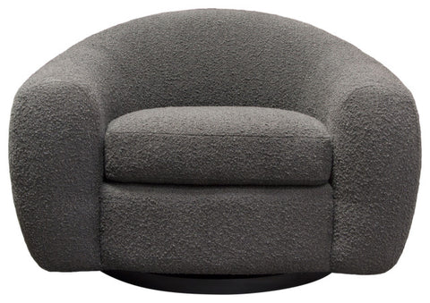 Pascal Swivel Chair in Charcoal Boucle Textured Fabric Contoured Arms & Back By Diamond Sofa
