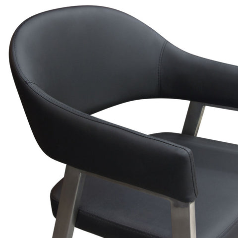 Set of Two Counter Height Chairs, Black Leatherette With Brushed Steel Leg By Diamond Sofa