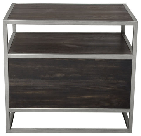 Empire 2-Door End Table, Dark Brown Veneer With Hand brushed Silver Metal Frame By Diamond Sofa