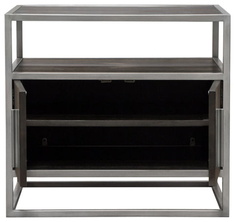 Empire 2-Door End Table in Dark Brown Veneer Hand brushed Silver Metal Frame By Diamond Sofa