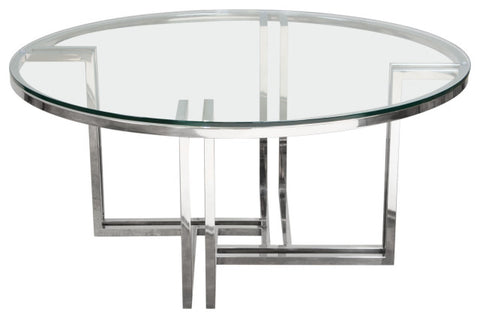 Steel Round Cocktail Table Clear Tempered Glass Top By Diamond Sofa