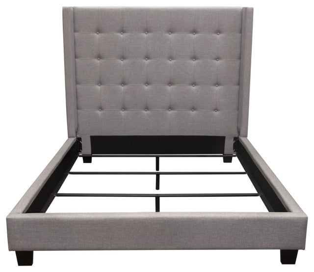 Madison Ave Tufted Wing Eastern King Bed in Light Grey Button Tufted Fabric By Diamond Sofa