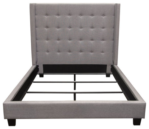 Madison Ave Tufted Wing Eastern King Bed in Light Grey Button Tufted Fabric By Diamond Sofa