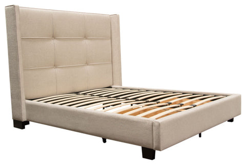Eastern King Bed With Footboard Storage Unit and Accent Wings, Sand Fabric By Diamond Sofa