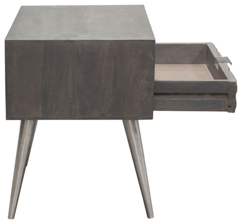 Petra Solid Mango Wood 1-Drawer Accent Table, Smoke Gray Finish With Nickel Legs By Diamond Sofa