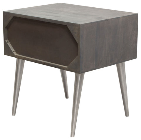 Petra Solid Mango Wood 1-Drawer Accent Table, Smoke Gray Finish With Nickel Legs By Diamond Sofa