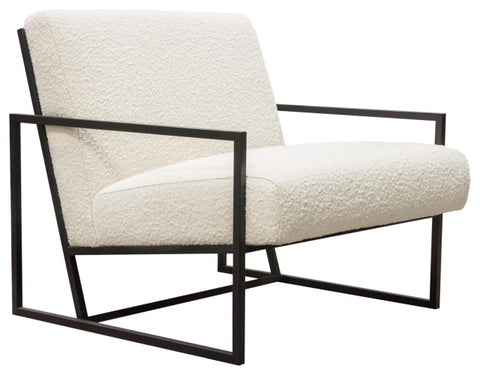 Luxe Accent Chair in Bone Boucle Textured Fabric with Black Powder Coat Frame By Diamond Sofa