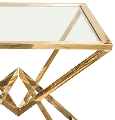 Aria Square End Table With Metal Base, Gold By Diamond Sofa