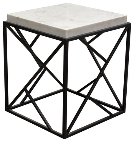 Plymouth Square Accent Table With Genuine Gray Marble Top & Black Metal Base By Diamond Sofa