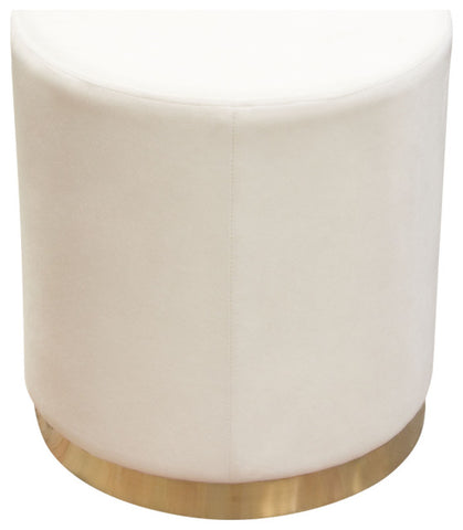 Sorbet Round Accent Ottoman in Cream Velvet Gold Metal Band Accent By Diamond Sofa