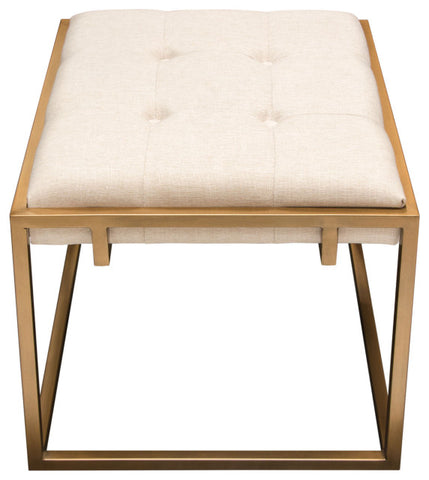 Babylon Small Accent Ottoman Brushed Gold Frame & Padded Seat in Sand Linen By Diamond Sofa