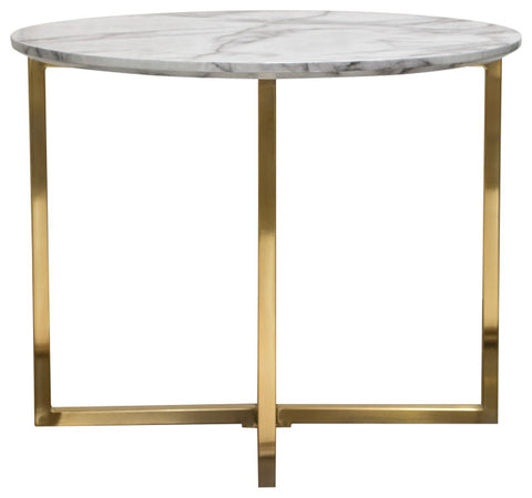Vida 24" Round End Table With Faux Marble Top and Brushed Gold Metal Frame By Diamond Sofa