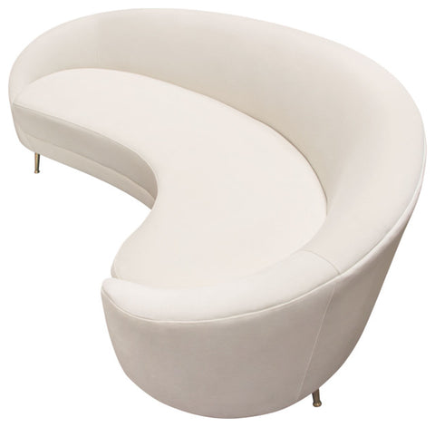 Celine Curved Sofa with Contoured Back in Light Cream Velvet & Gold Metal Legs By Diamond Sofa