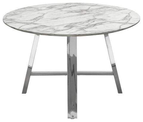 Paris 47" Round Dining Table With Faux Marble Top and Chrome Base By Diamond Sofa
