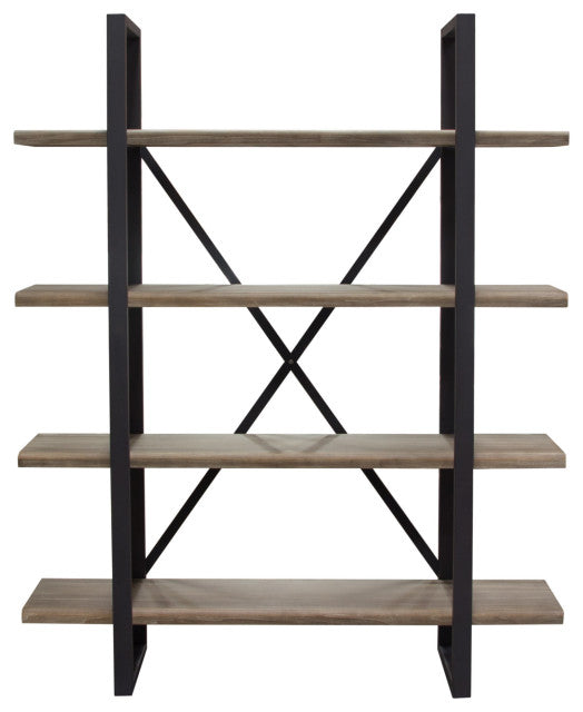 Montana 73" 4-Tiered Shelf Unit in Rustic Oak Finish with Iron Frame By Diamond Sofa