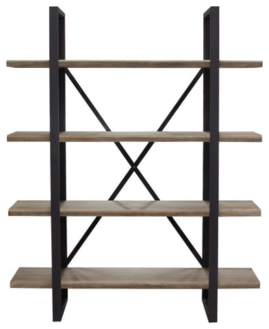 Montana 73" 4-Tiered Shelf Unit in Rustic Oak Finish with Iron Frame By Diamond Sofa