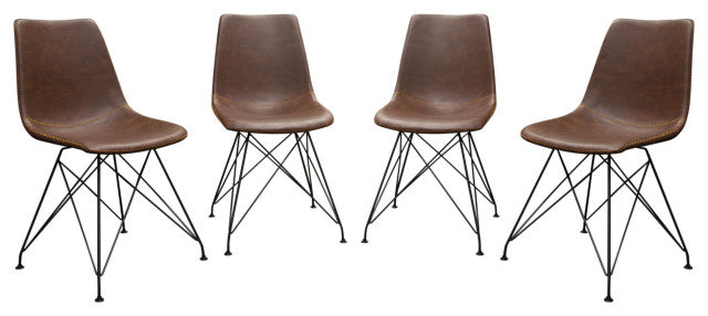 Theo Set of 4 Dining Chairs, Chocolate Leatherette With Black Metal Base By Diamond Sofa