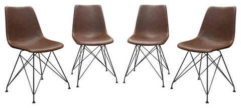Theo Set of 4 Dining Chairs, Chocolate Leatherette With Black Metal Base By Diamond Sofa