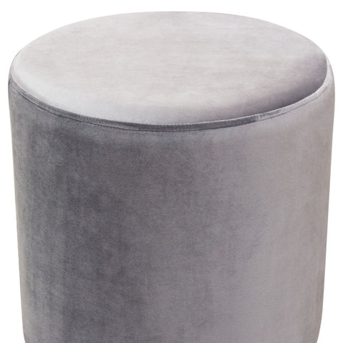 Round Accent Ottoman, Gray Velvet, Silver Metal Band Accent By Diamond Sofa