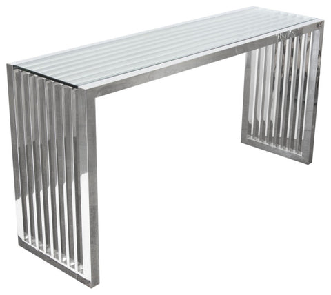 SOHO Rectangular Stainless Steel Console Table Clear, Tempered Glass Top By Diamond Sofa