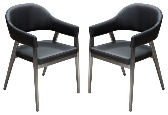 Adele Set of Two Dining or Accent Chairs in Black Leatherette Steel Leg By Diamond Sofa