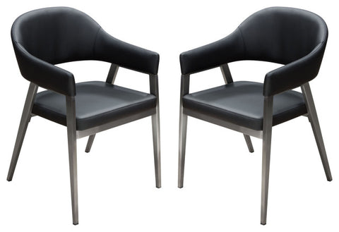 Adele Set of Two Dining or Accent Chairs in Black Leatherette Steel Leg By Diamond Sofa