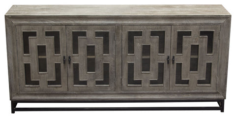 76" 4-Door Solid Mango Wood Sideboard in Walnut Grey Finish Black Iron Legs By Diamond Sofa