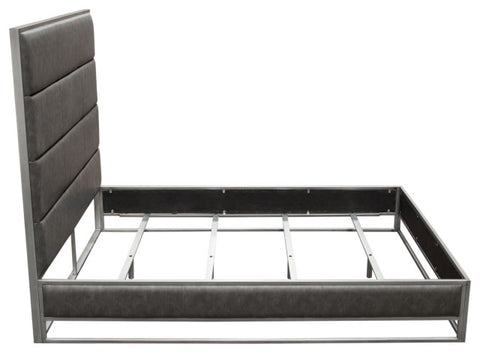 Empire Eastern King Bed in Weathered Grey PU Hand brushed Silver Metal Frame By Diamond Sofa