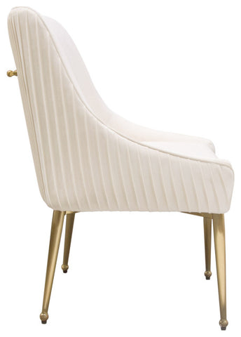 Dining Chairs w/ Vertical Outside Pleat Detail, Contoured Arm in Cream Velvet By Diamond Sofa