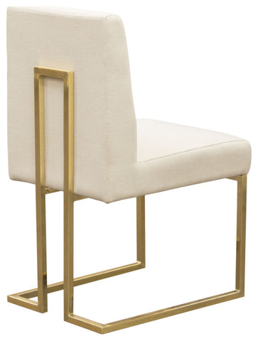 Set of, 2 Skyline Dining Chairs, Cream Fabric With Polished Gold Metal Frame By Diamond Sofa