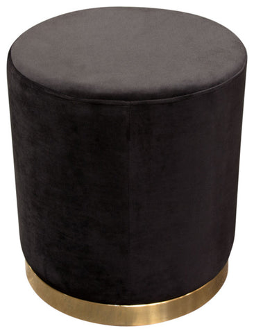 Round Accent Ottoman, Black Velvet, Gold Metal Band Accent By Diamond Sofa