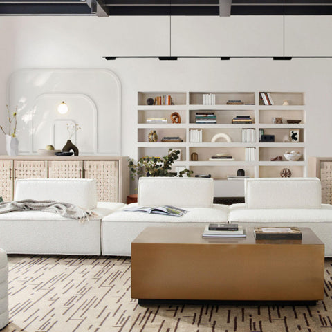 Cara 3-Piece Square Modular Lounger in Ivory Boucle Fabric By Diamond Sofa